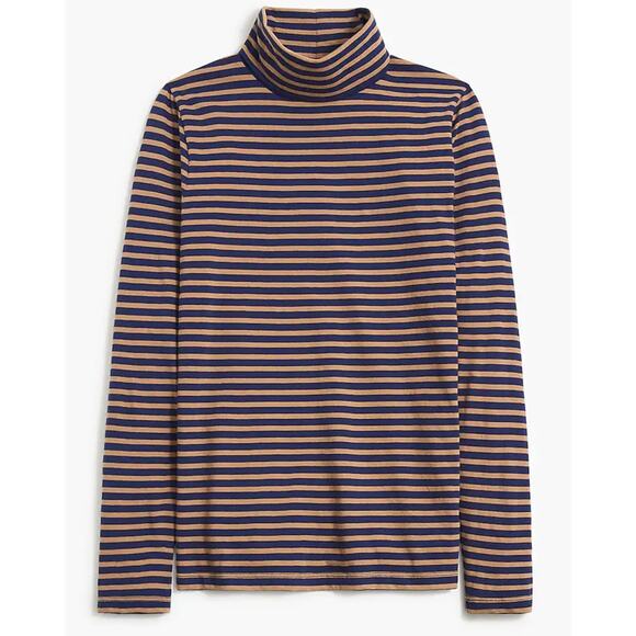 J Crew Tissue Turtleneck Top L NWT Navy Blue Camel Tan Stripe BB750 J.Crew - Picture 1 of 3